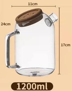 KANPURA Glass Pitchers, Large Capacity Water Carafe with Handle & Cork Lid, Beverage Pitcher for Juice, Iced Tea and Cold Water