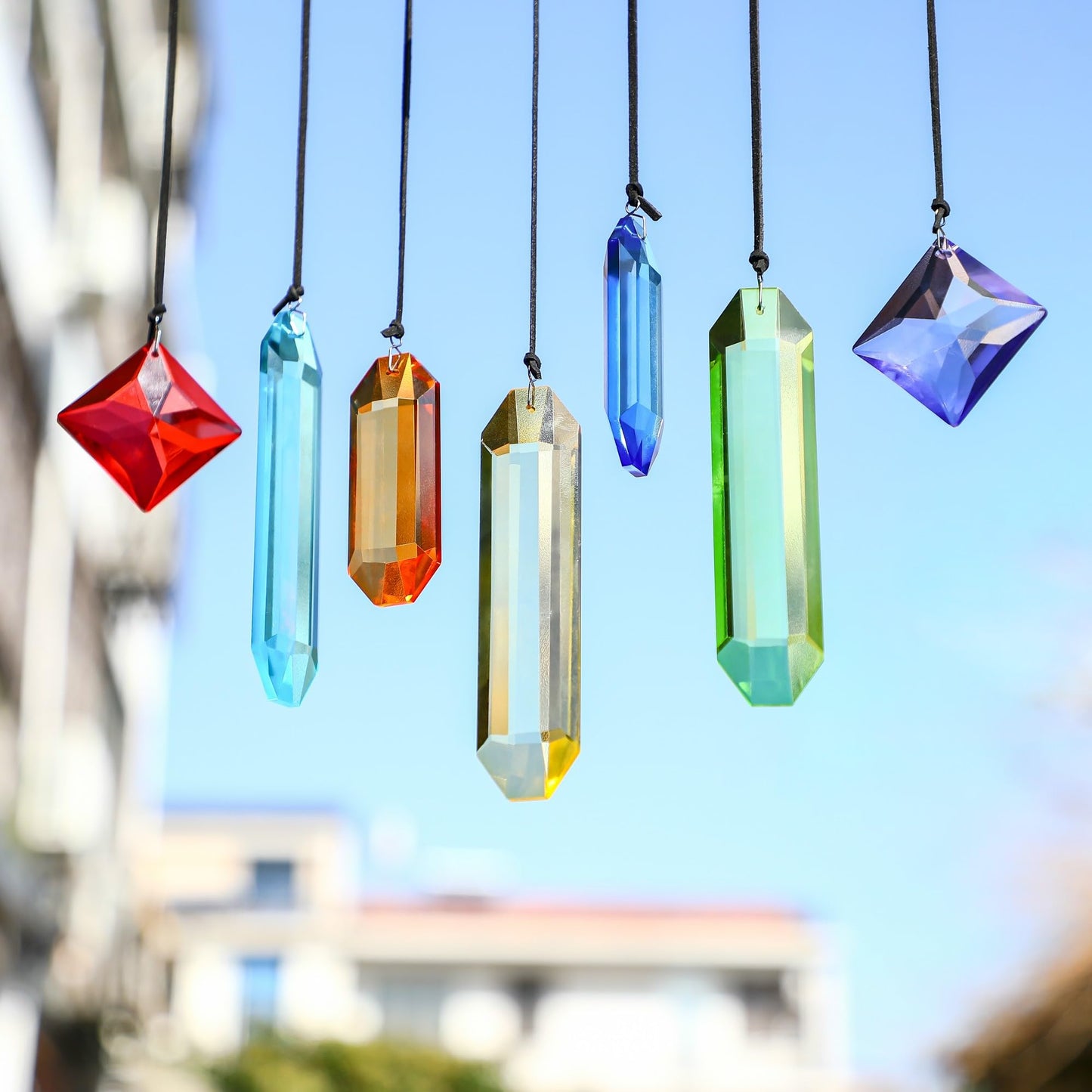 HDCRYSTALGIFTS 7pcs Crystal Prisms Suncatchers for Windows Hanging Rainbow Chakra Sun Catchers Indoor Windows Outdoor Home Garden Decor Gift For Mom Women