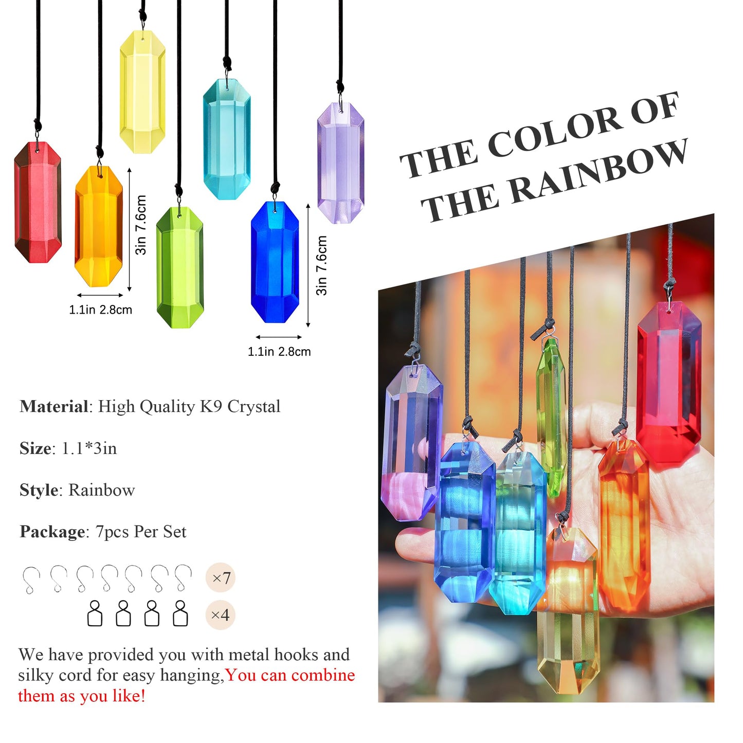 HDCRYSTALGIFTS 7pcs Crystal Suncatcher Prisms 3'' Sun Catchers Indoor Window Rainbow Prism Suncatcher Crystals Hanging for Home Garden Decor,Glass Ornaments For Mother's Day Decoration Gift