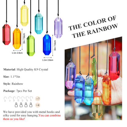 HDCRYSTALGIFTS 7pcs Crystal Suncatcher Prisms 3'' Sun Catchers Indoor Window Rainbow Prism Suncatcher Crystals Hanging for Home Garden Decor,Glass Ornaments For Mother's Day Decoration Gift