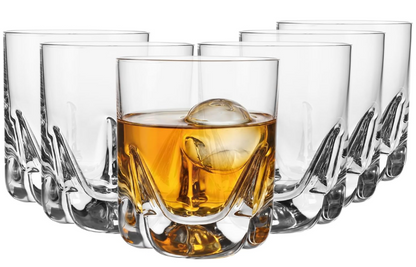 KANPURA Drinking glasses, 250ml Heavy Base Crystal Whiskey Tumblers, Thick Embossed Bottom Clear Glass Cups for Bourbon Scotch Cocktail Water Juice