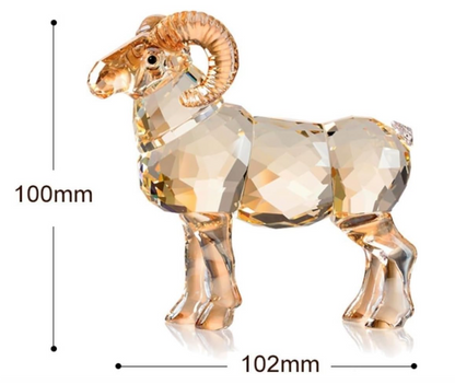 KANPURA Ornaments of crystal, Champagne Crystal Aries Ram Figurine, Multi-Faceted Crystal Sheep Statue, Hand Polished Animal Crystal Ornament for Home Tabletop Display