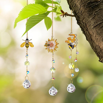 H&D HYALINE & DORA 3 Pack Sun Catcher Crystal Honeycomb Bee Ornaments Crystals Bumblebee Honeycomb with Glass Prisms Decor Garden Suncatcher Window Hanging Gifts for Women,Bee Lovers