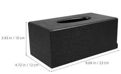 QFkris Wooden Texture Boxes for dispensing paper towels for household use, Black Rectangular Tissue Box Holder with Side Sliding Cover for Kitchen Bathroom Countertop