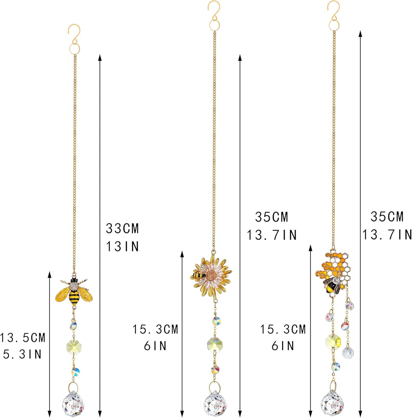 H&D HYALINE & DORA 3 Pack Sun Catcher Crystal Honeycomb Bee Ornaments Crystals Bumblebee Honeycomb with Glass Prisms Decor Garden Suncatcher Window Hanging Gifts for Women,Bee Lovers