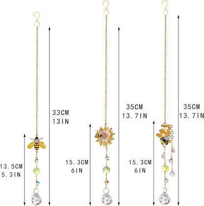 H&D HYALINE & DORA 3 Pack Sun Catcher Crystal Honeycomb Bee Ornaments Crystals Bumblebee Honeycomb with Glass Prisms Decor Garden Suncatcher Window Hanging Gifts for Women,Bee Lovers