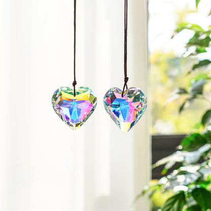 H&D HYALINE & DORA 2PCS 50mm Suncatcher Crystal Heart Prisms Hanging for Windows,AB Color Heart Shape Prisms Rainbow, Glass Chandelier Prism Sun Catcher with Rope