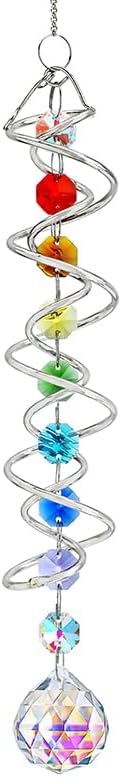 Sun Catchers for Windows,Crystal Sun Catcher with Seven Chakra Beads,Decorative Wind Spinner Tail Suncatcher 17.7in,Gazing Balls Spiral Tail for Indoor Christmas Decoration