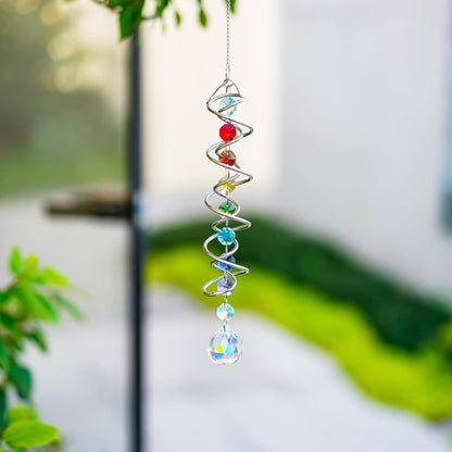 Sun Catchers for Windows,Crystal Sun Catcher with Seven Chakra Beads,Decorative Wind Spinner Tail Suncatcher 17.7in,Gazing Balls Spiral Tail for Indoor Christmas Decoration