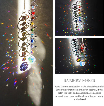Sun Catchers for Windows,Crystal Sun Catcher with Seven Chakra Beads,Decorative Wind Spinner Tail Suncatcher 17.7in,Gazing Balls Spiral Tail for Indoor Christmas Decoration
