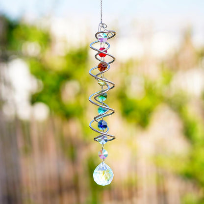 Sun Catchers for Windows,Crystal Sun Catcher with Seven Chakra Beads,Decorative Wind Spinner Tail Suncatcher 17.7in,Gazing Balls Spiral Tail for Indoor Christmas Decoration
