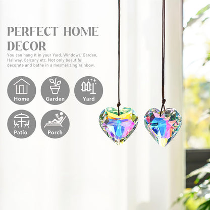 H&D HYALINE & DORA 2PCS 50mm Suncatcher Crystal Heart Prisms Hanging for Windows,AB Color Heart Shape Prisms Rainbow, Glass Chandelier Prism Sun Catcher with Rope
