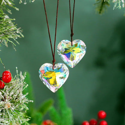 H&D HYALINE & DORA 2PCS 50mm Suncatcher Crystal Heart Prisms Hanging for Windows,AB Color Heart Shape Prisms Rainbow, Glass Chandelier Prism Sun Catcher with Rope