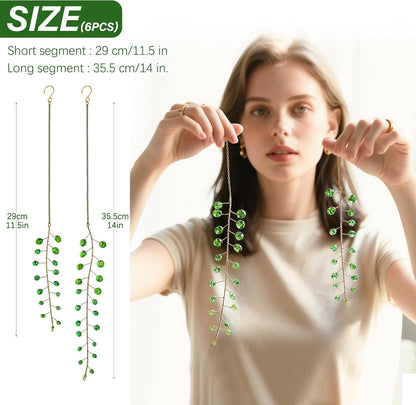 H&D HYALINE & DORA 6 Pcs Crystal Beaded Suncatchers Artificial Green Plants Hanging Wind Chime with Chain for Window Indoor Outdoor Potted Plants Decorations Plant Lover Gift