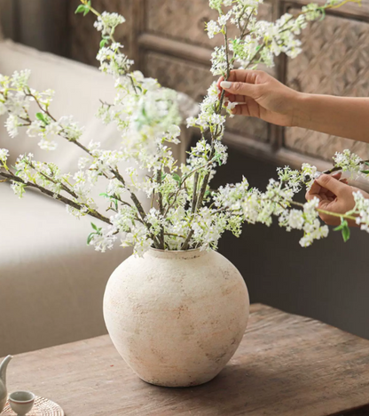 QFkris Works of Art of Earthenware, Handmade Distressed Textured Earthen Vase, Large Round Matte Ceramic Pot, Rustic Farmhouse Earthenware Flower Vase for Floor Table Decor