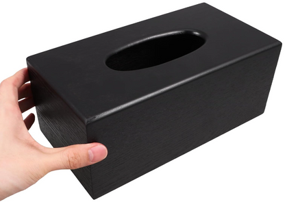 QFkris Wooden Texture Boxes for dispensing paper towels for household use, Black Rectangular Tissue Box Holder with Side Sliding Cover for Kitchen Bathroom Countertop