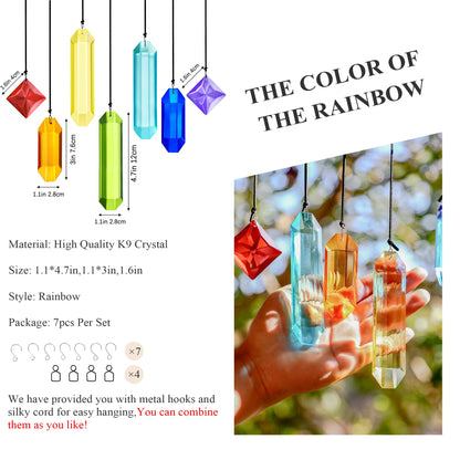 HDCRYSTALGIFTS 7pcs Crystal Prisms Suncatchers for Windows Hanging Rainbow Chakra Sun Catchers Indoor Windows Outdoor Home Garden Decor Gift For Mom Women