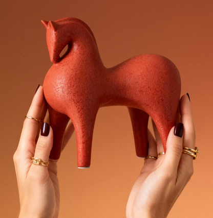 QFkris Works of Art of Terra Cotta, Abstract Red Terra Cotta Horse Statue, Minimalist Ceramic Animal Sculpture, Modern Home Decor Tabletop Art Ornament