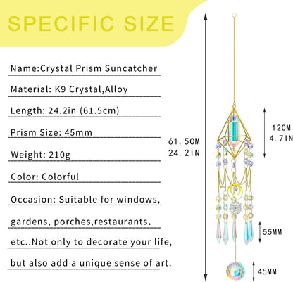 H&D HYALINE & DORA Crystal Prisms Suncatcher Window Hanging Pendant Glass Prisms Decor Wind Chime Rainbow Sun Catcher for Home Garden Porch