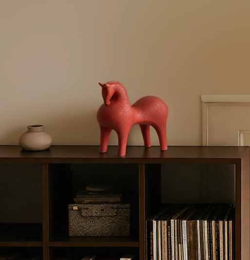 QFkris Works of Art of Terra Cotta, Abstract Red Terra Cotta Horse Statue, Minimalist Ceramic Animal Sculpture, Modern Home Decor Tabletop Art Ornament