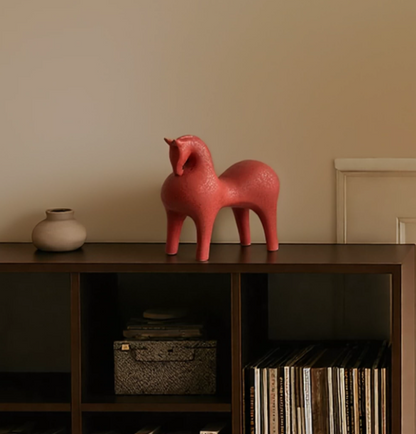 QFkris Works of Art of Terra Cotta, Abstract Red Terra Cotta Horse Statue, Minimalist Ceramic Animal Sculpture, Modern Home Decor Tabletop Art Ornament