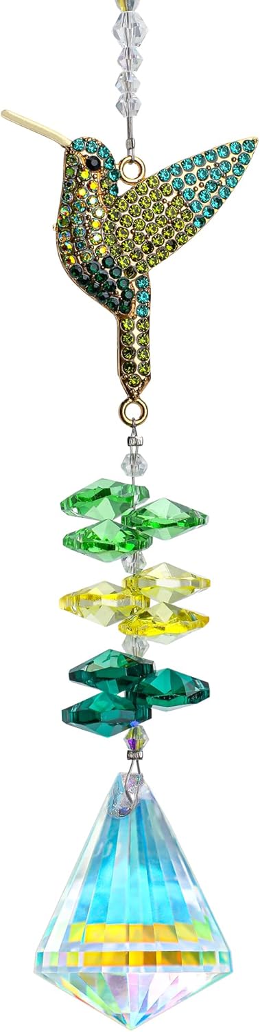 H&D HYALINE & DORA Rhinestone Hummingbird Crystal Sun Catcher, Glass Window Hanging Ornament with Crystal Prism for Indoor Outdoor Home Garden Party Decor