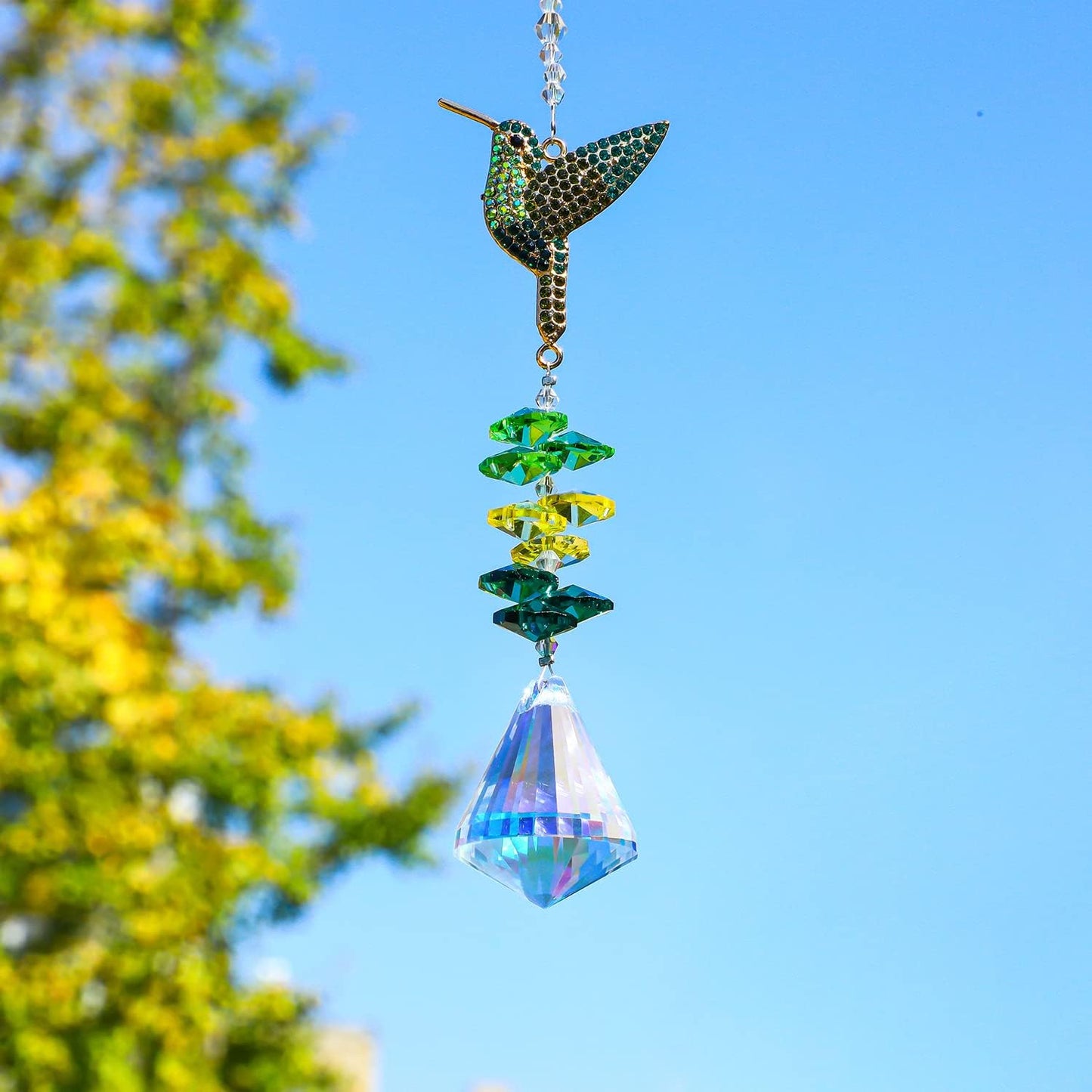 H&D HYALINE & DORA Rhinestone Hummingbird Crystal Sun Catcher, Glass Window Hanging Ornament with Crystal Prism for Indoor Outdoor Home Garden Party Decor