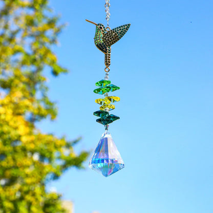 H&D HYALINE & DORA Rhinestone Hummingbird Crystal Sun Catcher, Glass Window Hanging Ornament with Crystal Prism for Indoor Outdoor Home Garden Party Decor