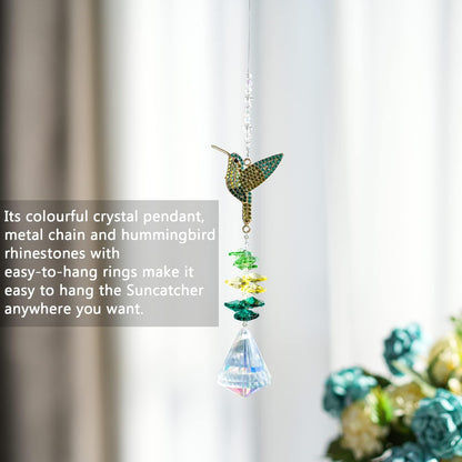 H&D HYALINE & DORA Rhinestone Hummingbird Crystal Sun Catcher, Glass Window Hanging Ornament with Crystal Prism for Indoor Outdoor Home Garden Party Decor