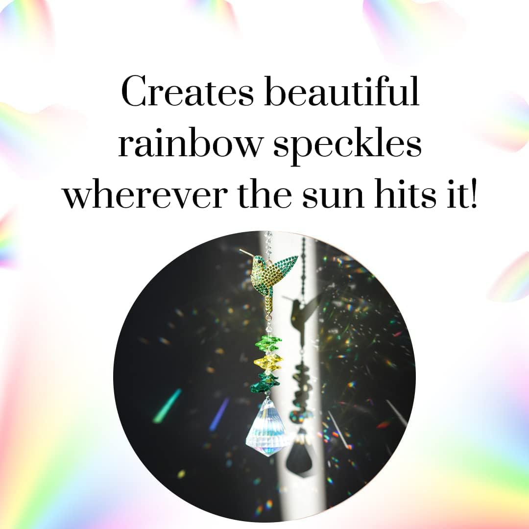 H&D HYALINE & DORA Rhinestone Hummingbird Crystal Sun Catcher, Glass Window Hanging Ornament with Crystal Prism for Indoor Outdoor Home Garden Party Decor
