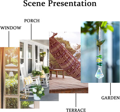 H&D HYALINE & DORA Rhinestone Hummingbird Crystal Sun Catcher, Glass Window Hanging Ornament with Crystal Prism for Indoor Outdoor Home Garden Party Decor