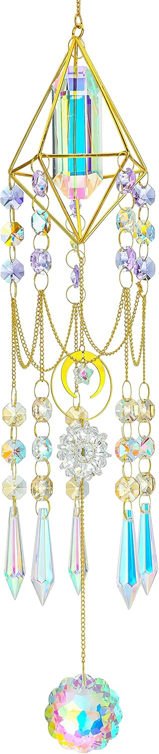 H&D HYALINE & DORA Crystal Prisms Suncatcher Window Hanging Pendant Glass Prisms Decor Wind Chime Rainbow Sun Catcher for Home Garden Porch