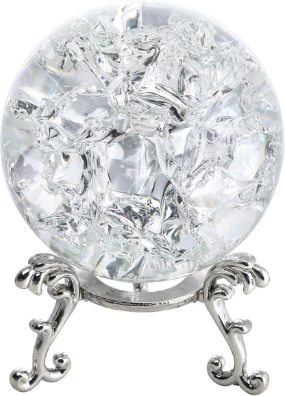 H&D HYALINE & DORA 60mm ICE Broken Crystal Ball Paperweight, Crystal Glass Ball with Stand, Home Decoration Fengshui Accessories Rock Garden Ornament