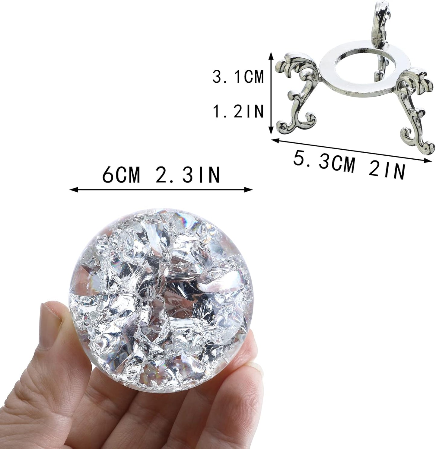 H&D HYALINE & DORA 60mm ICE Broken Crystal Ball Paperweight, Crystal Glass Ball with Stand, Home Decoration Fengshui Accessories Rock Garden Ornament