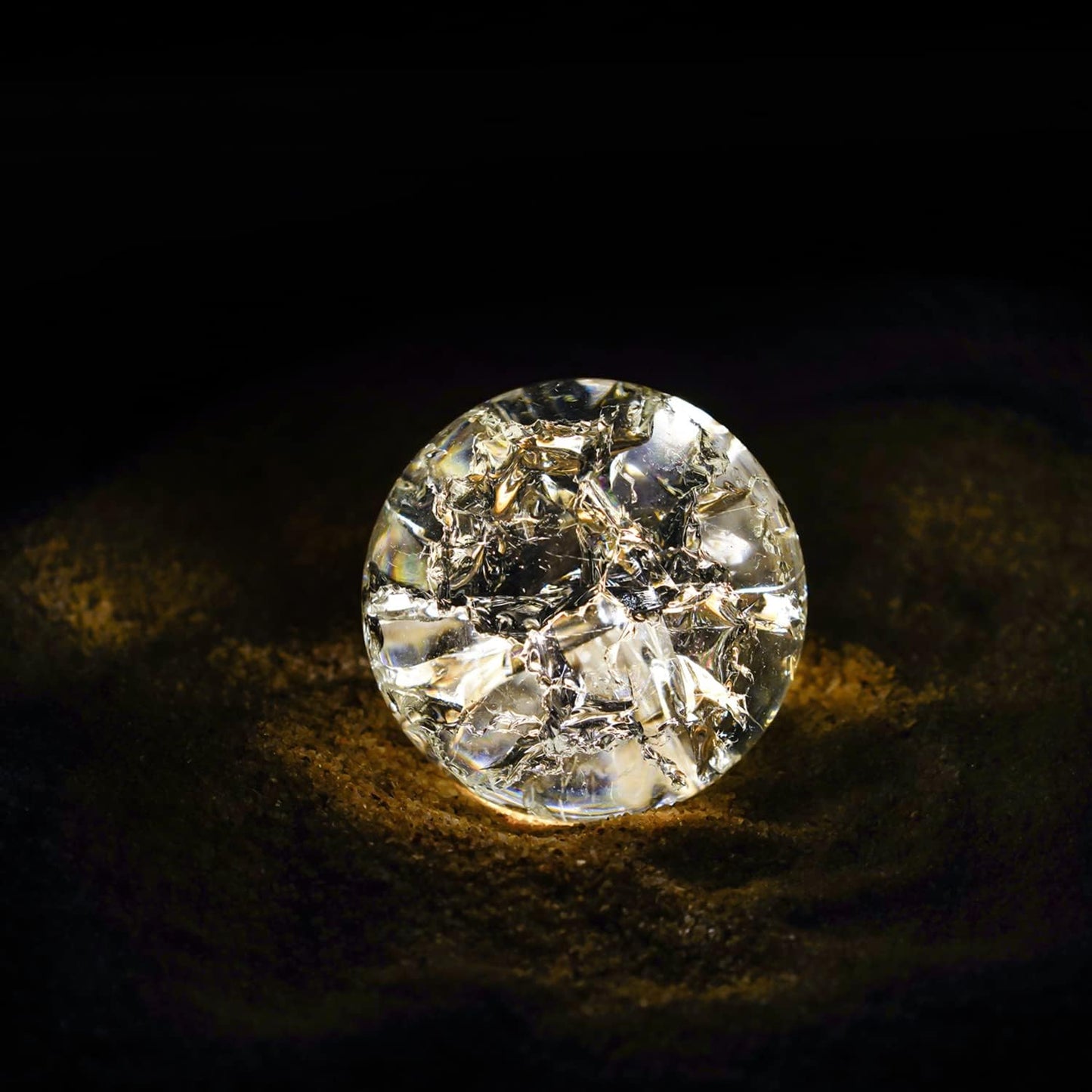 H&D HYALINE & DORA 60mm ICE Broken Crystal Ball Paperweight, Crystal Glass Ball with Stand, Home Decoration Fengshui Accessories Rock Garden Ornament