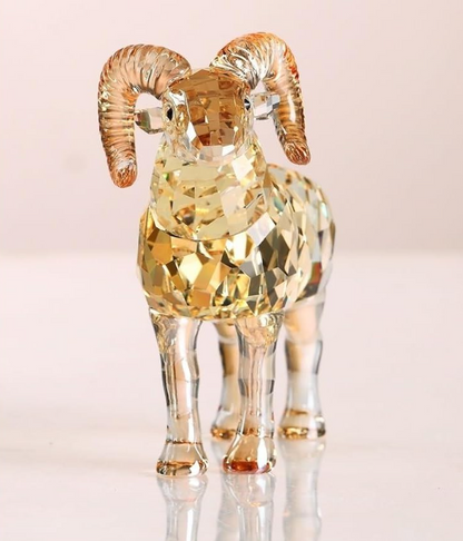 KANPURA Ornaments of crystal, Champagne Crystal Aries Ram Figurine, Multi-Faceted Crystal Sheep Statue, Hand Polished Animal Crystal Ornament for Home Tabletop Display