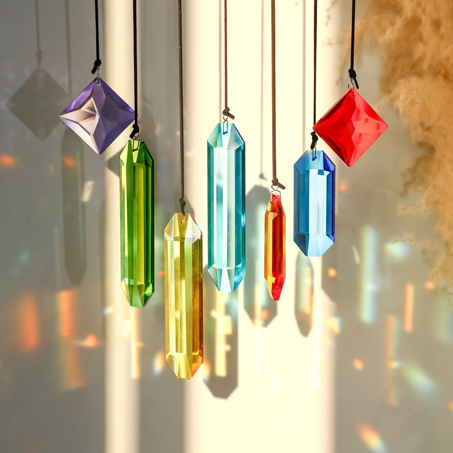HDCRYSTALGIFTS 7pcs Crystal Prisms Suncatchers for Windows Hanging Rainbow Chakra Sun Catchers Indoor Windows Outdoor Home Garden Decor Gift For Mom Women