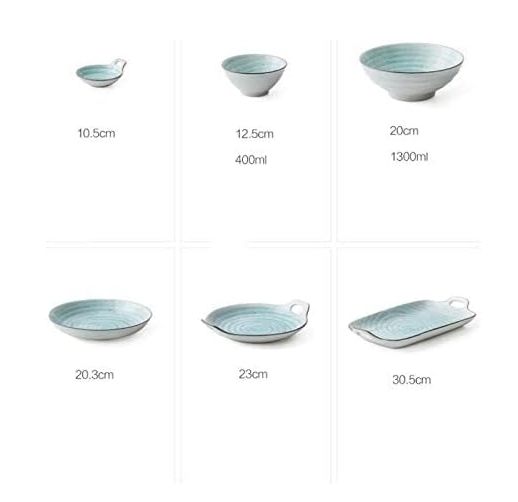 KANPURA Crockery Set, Complete Dinner Dishes, Saucers, Cereal Bowls, Serving Bowls & Handled Trays, Swirl Speckled Light Blue Porcelain Tableware, Rustic Kitchen Crockery for Family Daily Dining