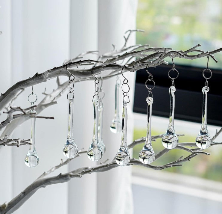 KANPURA Ornaments of Crystal, Clear Teardrop Glass Hanging Decorations for Christmas Tree, Wedding & Winter Home Decor