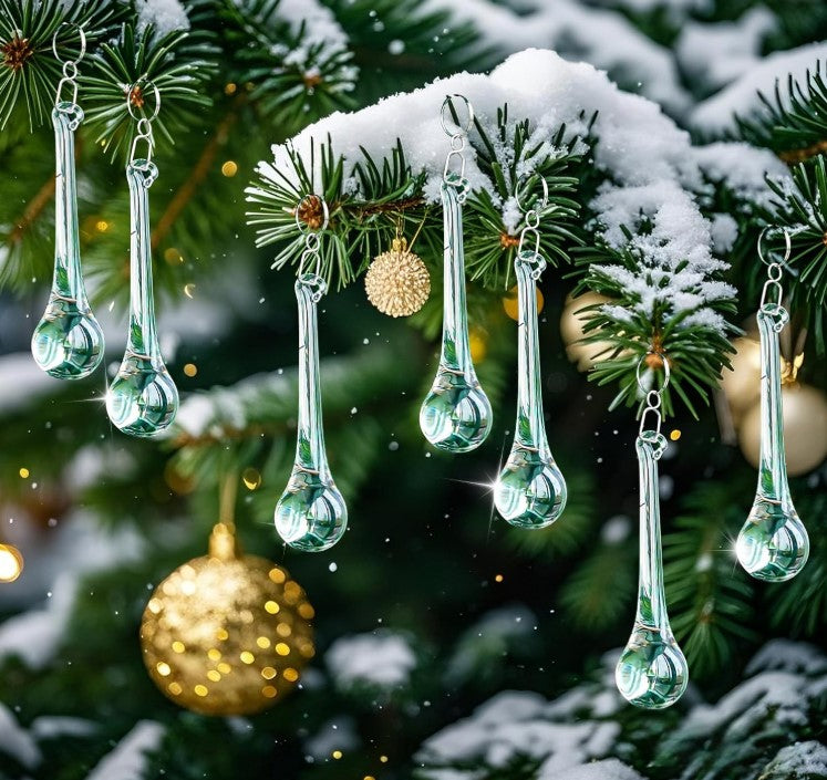 KANPURA Ornaments of Crystal, Clear Teardrop Glass Hanging Decorations for Christmas Tree, Wedding & Winter Home Decor
