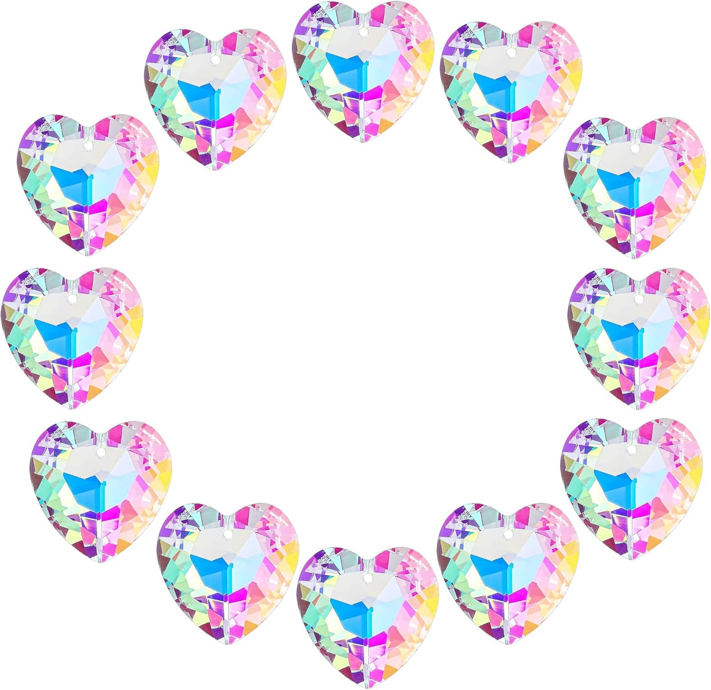 12pcs Colorful Crystal Heart Prism Suncatcher, Heart Prism Chandelier Drop Parts Window Sun Catcher Crystals Hanging Pendant, 27mm Rainbow Maker Wedding Decor