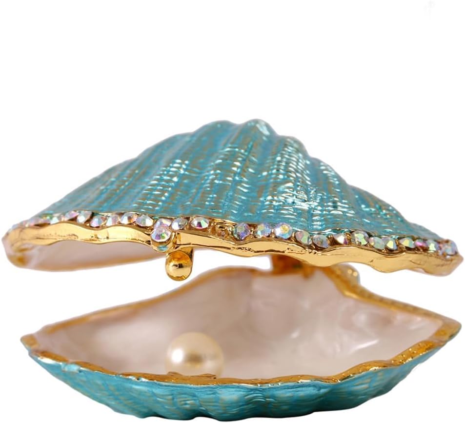 H&D HYALINE & DORA Handmade Enamel Pearl Mussel Trinket Box, Metal Seashell Ring Holder Decor & Christmas Gift
