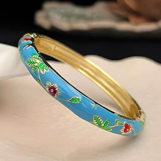 H&D HYALINE & DORA Vintage Flower Bangle for Women Chinoiserie Cloisonne Bracelet for Women Trendy Women's Bangle Bracelets Cloisonne Jewelry Gifts