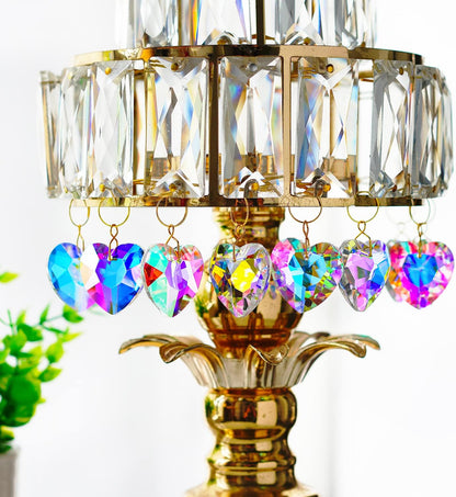 12pcs Colorful Crystal Heart Prism Suncatcher, Heart Prism Chandelier Drop Parts Window Sun Catcher Crystals Hanging Pendant, 27mm Rainbow Maker Wedding Decor
