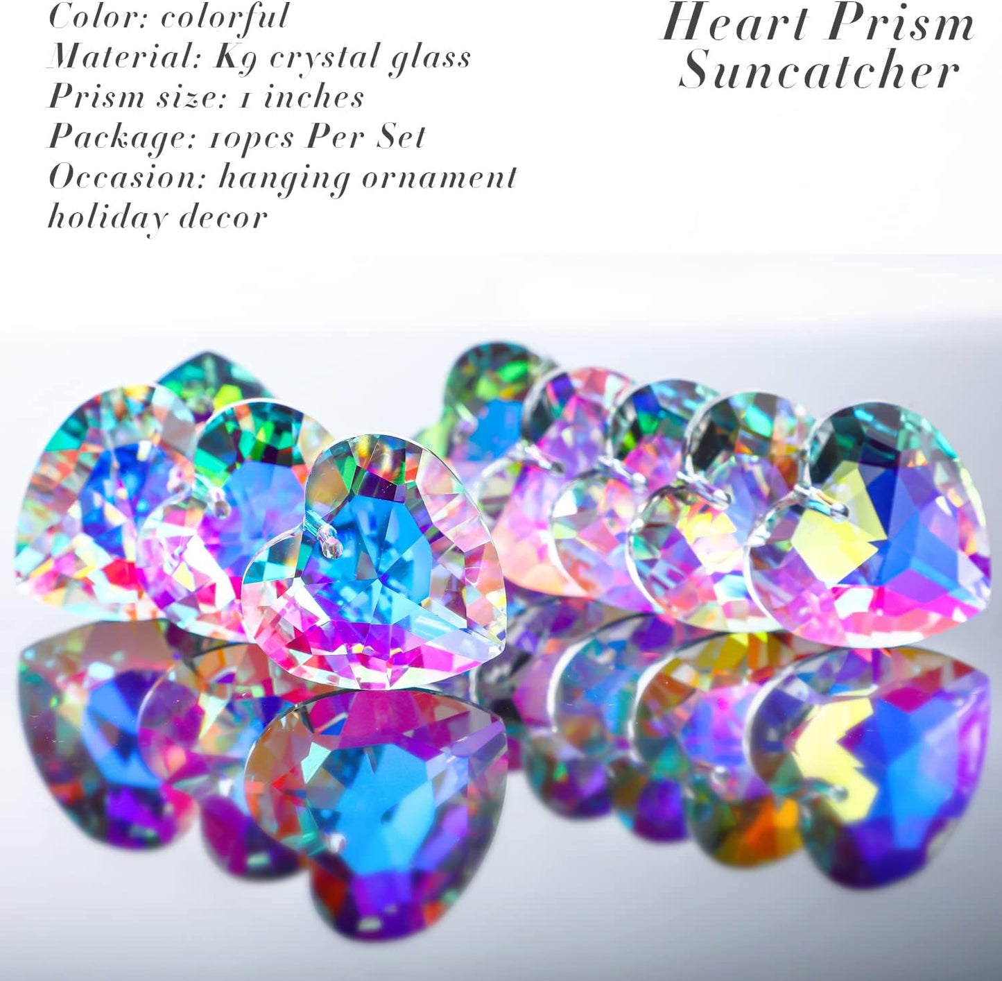12pcs Colorful Crystal Heart Prism Suncatcher, Heart Prism Chandelier Drop Parts Window Sun Catcher Crystals Hanging Pendant, 27mm Rainbow Maker Wedding Decor