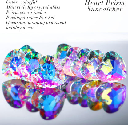12pcs Colorful Crystal Heart Prism Suncatcher, Heart Prism Chandelier Drop Parts Window Sun Catcher Crystals Hanging Pendant, 27mm Rainbow Maker Wedding Decor