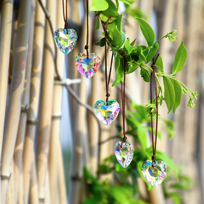 12pcs Colorful Crystal Heart Prism Suncatcher, Heart Prism Chandelier Drop Parts Window Sun Catcher Crystals Hanging Pendant, 27mm Rainbow Maker Wedding Decor
