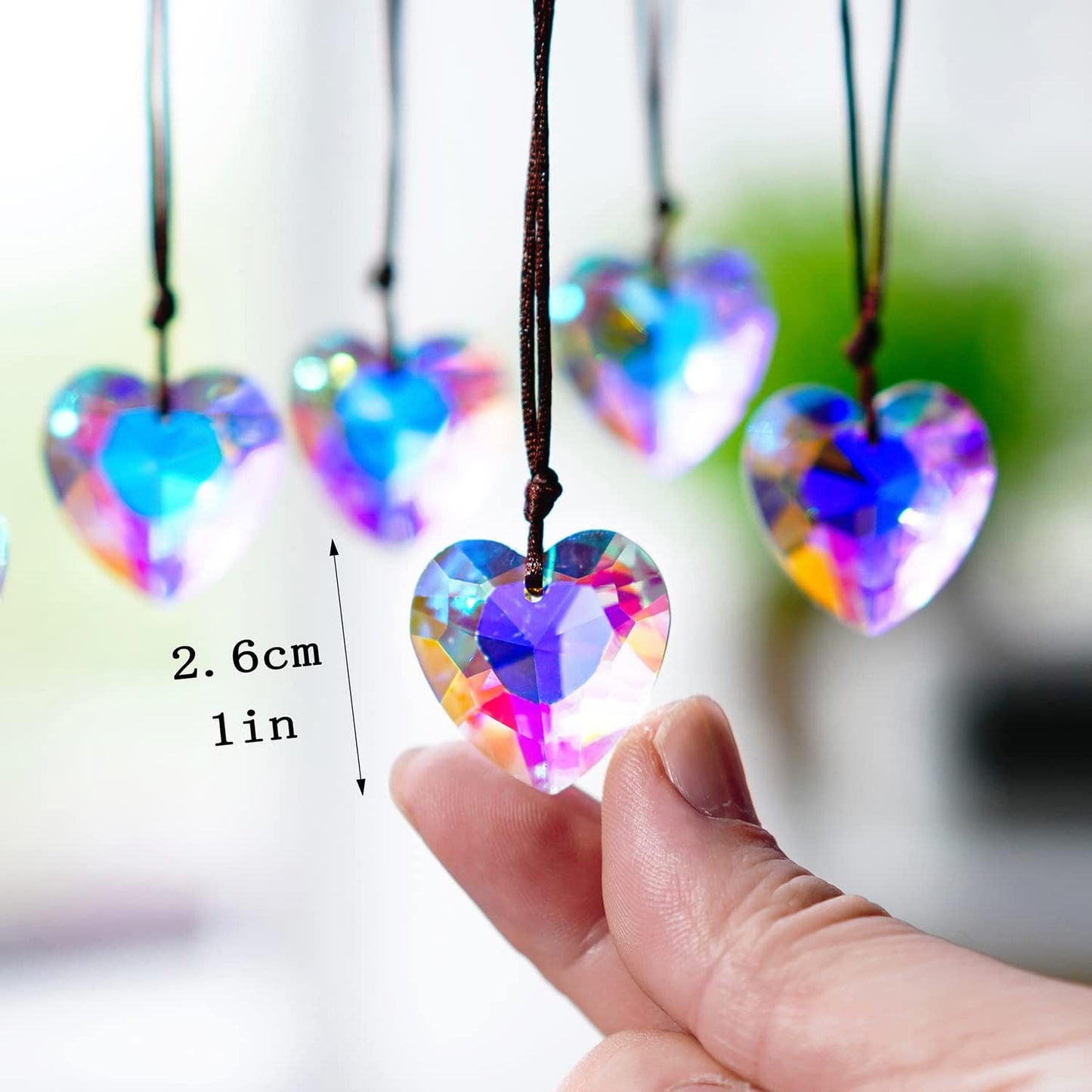 12pcs Colorful Crystal Heart Prism Suncatcher, Heart Prism Chandelier Drop Parts Window Sun Catcher Crystals Hanging Pendant, 27mm Rainbow Maker Wedding Decor