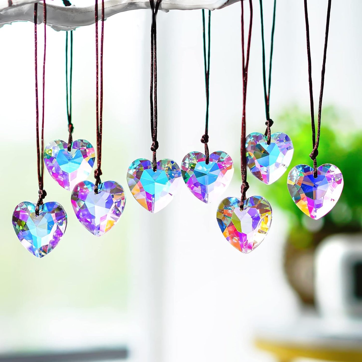 12pcs Colorful Crystal Heart Prism Suncatcher, Heart Prism Chandelier Drop Parts Window Sun Catcher Crystals Hanging Pendant, 27mm Rainbow Maker Wedding Decor