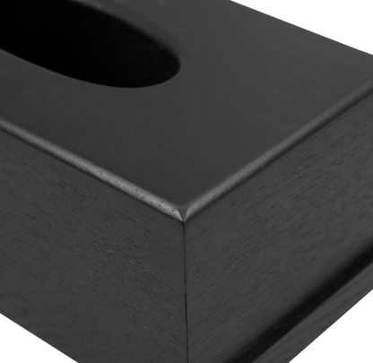 QFkris Wooden Texture Boxes for dispensing paper towels for household use, Black Rectangular Tissue Box Holder with Side Sliding Cover for Kitchen Bathroom Countertop